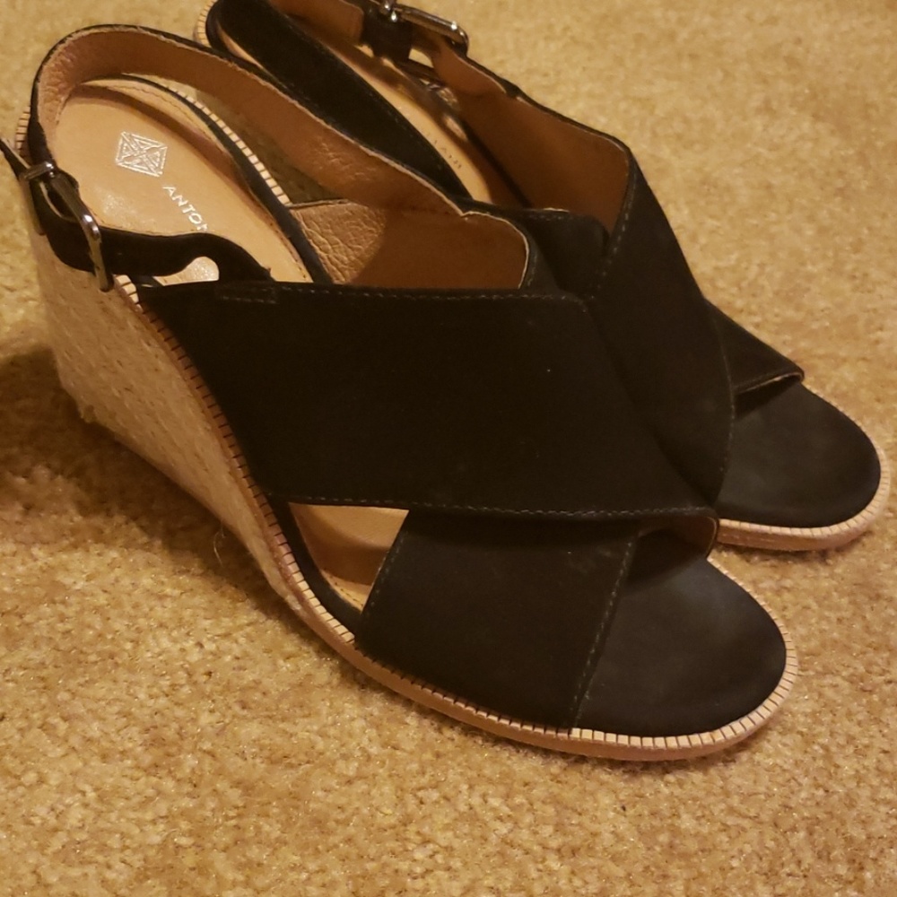 Antonio Melani Black Suede Wedge Sandals